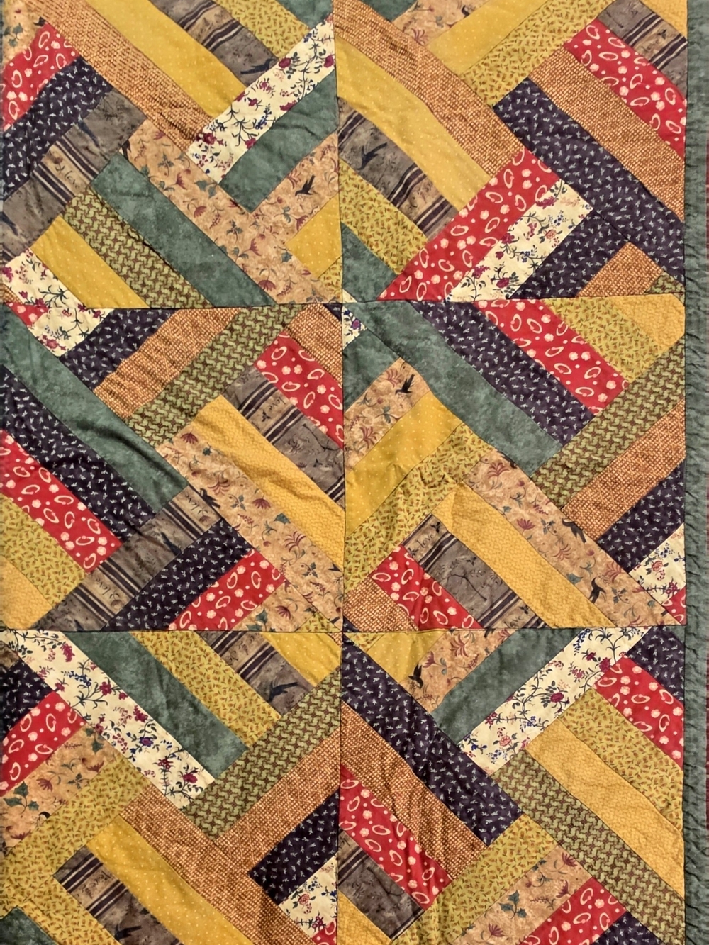 Source Unknown Red, Yellow, Green, Blue Patchwork Quilt